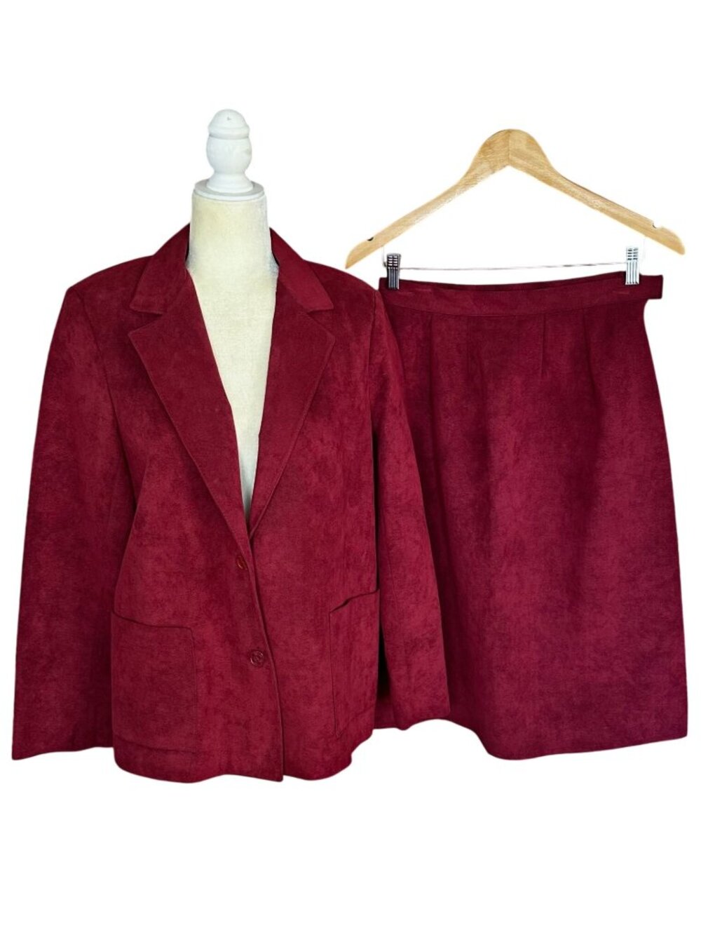 Vintage Samuel Robert Ultra Suede Skirt Suit Blazer Burgundy Wine Size 14